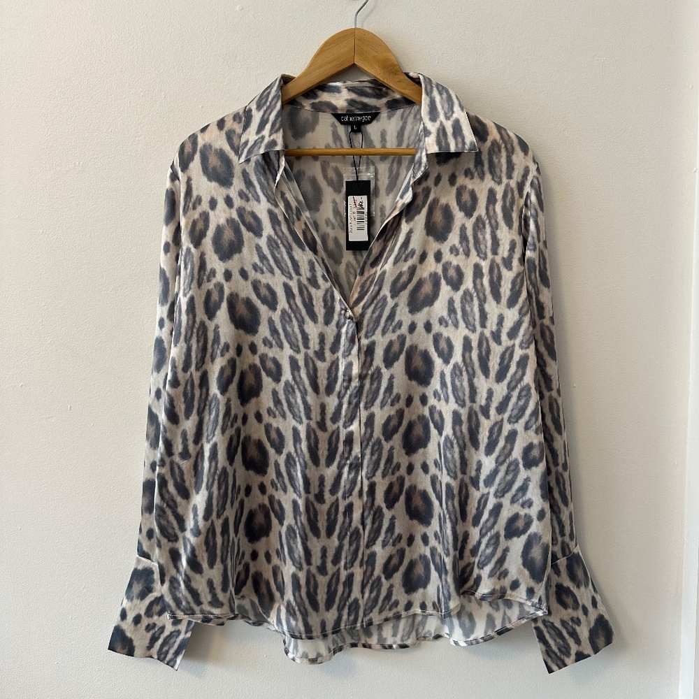 NWT Catherine Gee Daria French Cuff Silk Blouse - New Leopard | Size Large - Picture 3 of 11